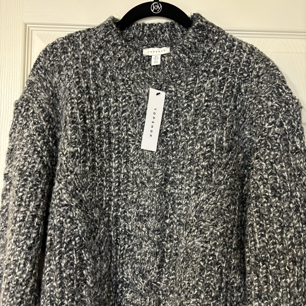 Topshop Vertical Cable Knit Sweater Black Multi Oversized Women’s size L NWT